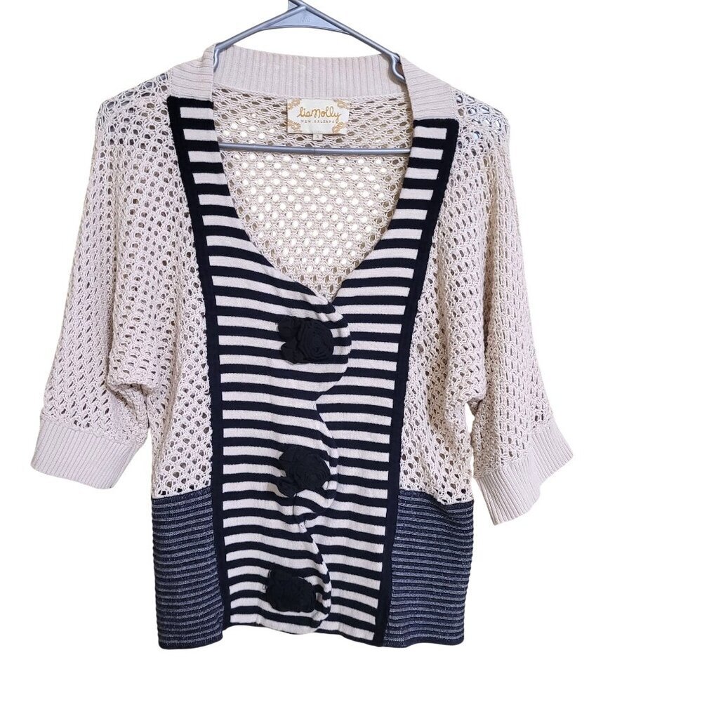 Lia Molly Anthropologie  Womens Open‎ Knit Striped Cardigan S Boho Cottagecore
